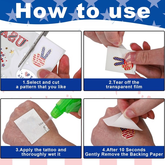 4th of July Temporary Tattoo Set, Waterproof Independence Day Body Stickers - Picture 3 of 13